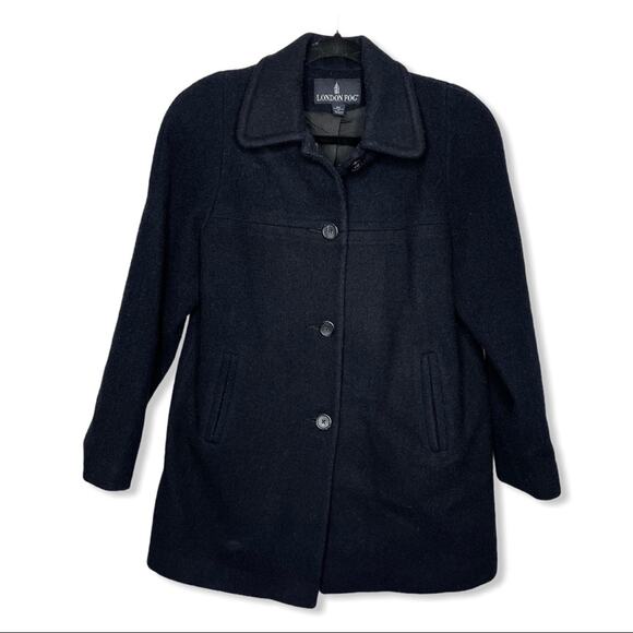LONDON FOG / black wool blend short pea coat / 8P - Picture 1 of 7